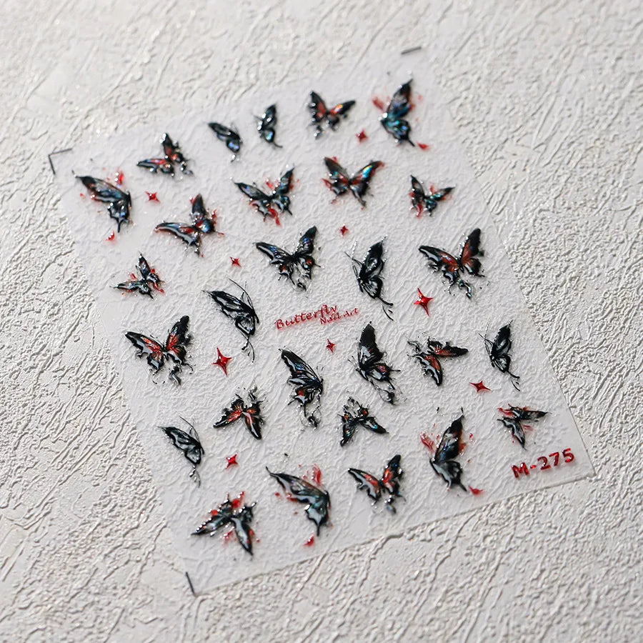 1 stücke 5D Luxus Glitter Blau Schmetterling Nail art Aufkleber Retro Luxus Selbstklebende Transfer Nagel Dekorationen Slider Aufkleber DIY