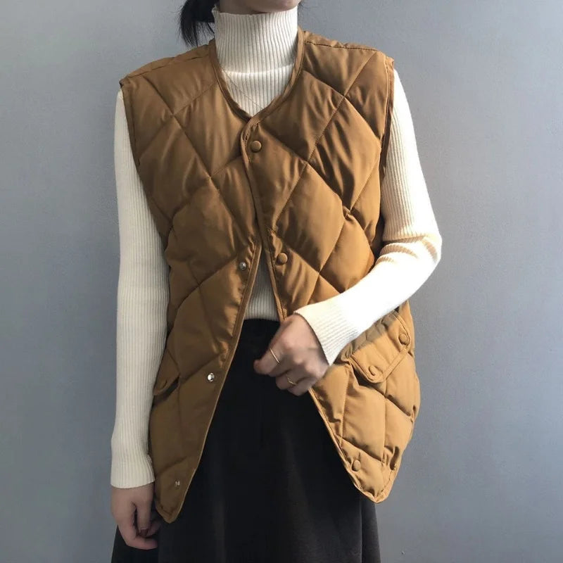 Frauen Herbst Winter Weste Ärmellose Strickjacke Stepp Jacke Chic Tops Warme Taste Tasche Neue Feste Argyle Weste Design Westen