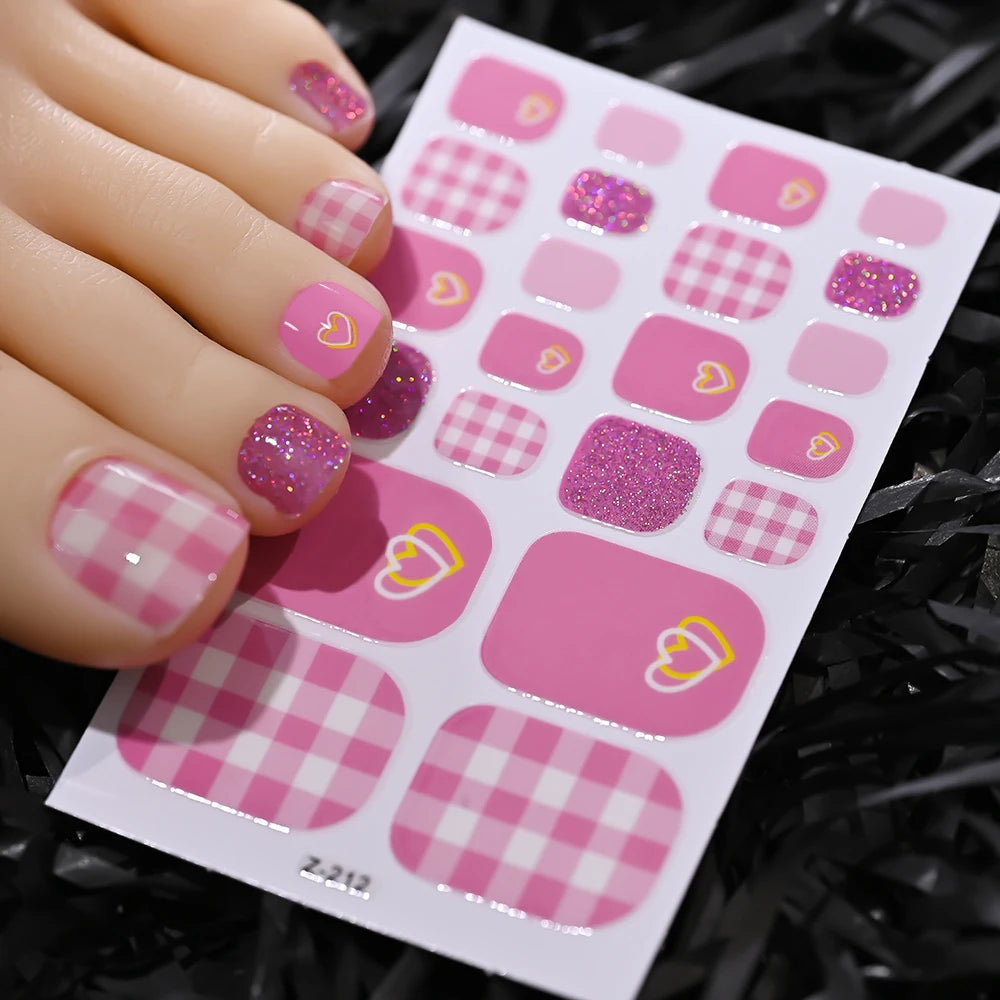 22-teilige Zehennagel-Aufkleber, Selbstklebende Glitzer-Nagelstreifen ohne Backen, Sommerliche Vollabdeckung DIY Fußdekor für Frauen