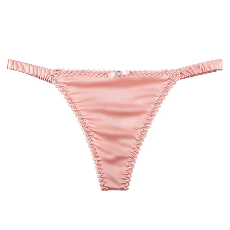 Dünner Gürtel-Slip mit Schleife für Damen und Mädchen, Sportunterwäsche, Tanga, niedrige Taille, nahtlos, weiche Satin-Slips, Damen-Dessous