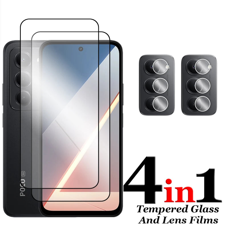 6in1 für Poco M8s 5G Glas für Xiaomi Poco M8s gehärtetes Glas 2.5D Full Cover Displayschutzfolie für Poco M8s Objektivfolie