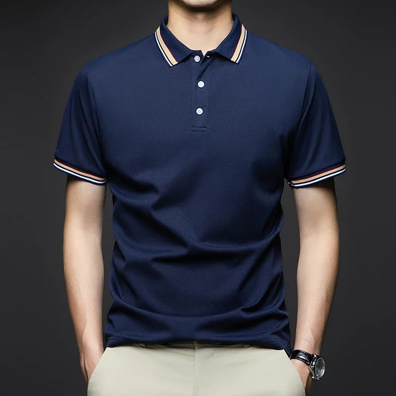 Herrenmode solide kurz ärmel ige gestreifte Revers Polos hirt Sommer atmungsaktives bequemes Top