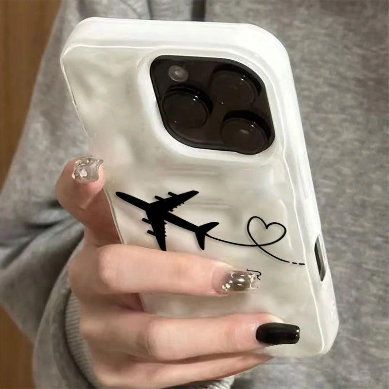 Trendige Flugzeug-Herz-Handyhülle für iPhone 17, 16, 11, 12, 13, 14, 15, Pro Max, Luftblau, Rosa, Gelb, stoßfeste, weiche Schutzhülle