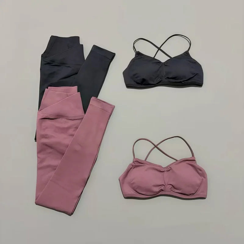 2-teiliges HISTELLO Vision Fitness-Set für Damen, Yoga, nahtloser Cross-BH, Scrunch-Leggings, Anzug für Gym, Pilates, Workout, Sport-Leggings-Set