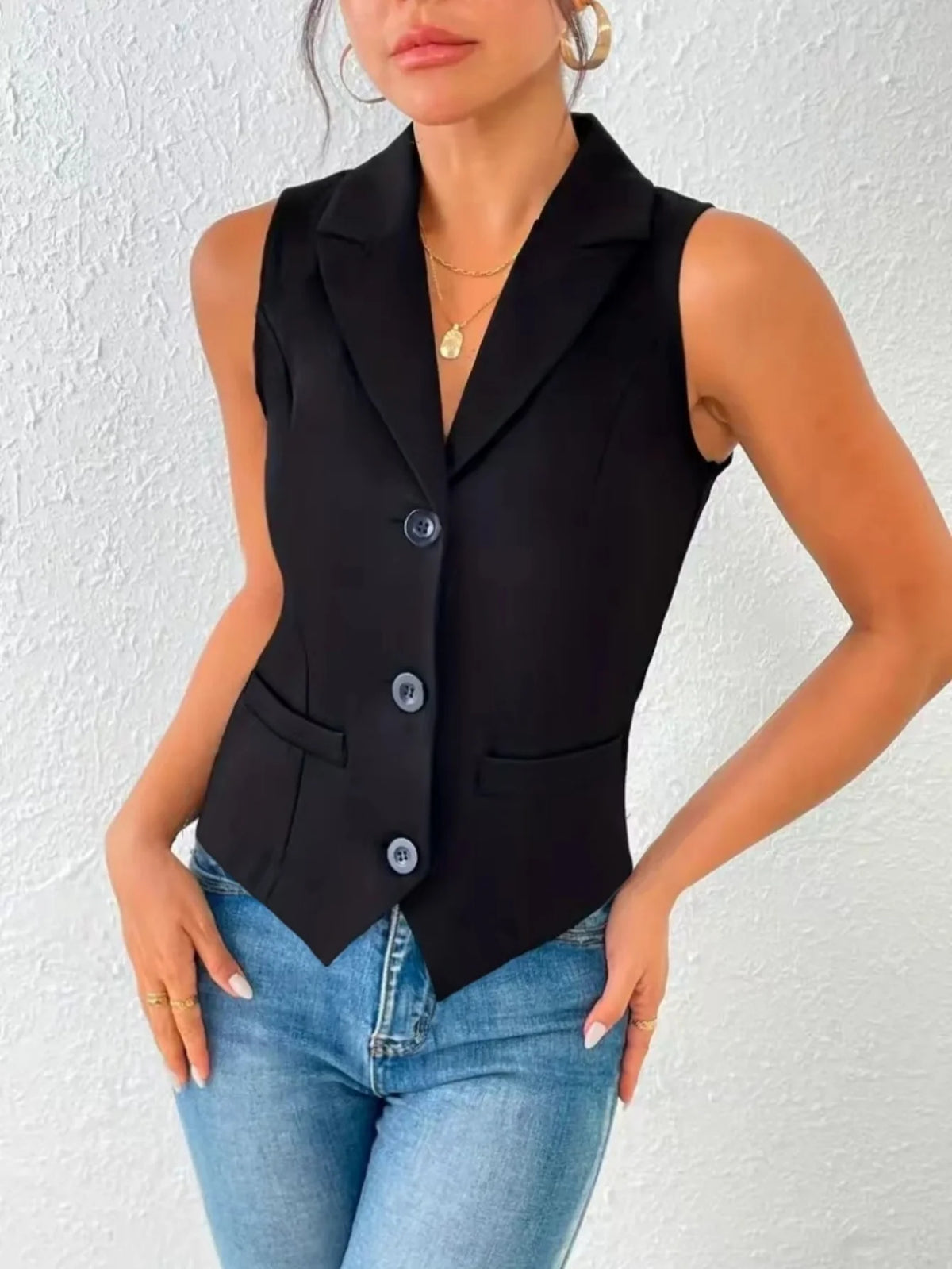 Elegante ärmellose Blazerweste für Damen, formelle Reverskragen, einreihige Büroarbeitsweste, professionelle Business-Anzugweste