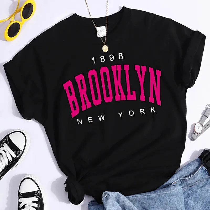 2024 neue Sommer Frauen T Shirt 1898 Brooklyn New York Print Kurzarm T-Shirts Warme Casual Street Hip Hop Y2k Kleidung Tops