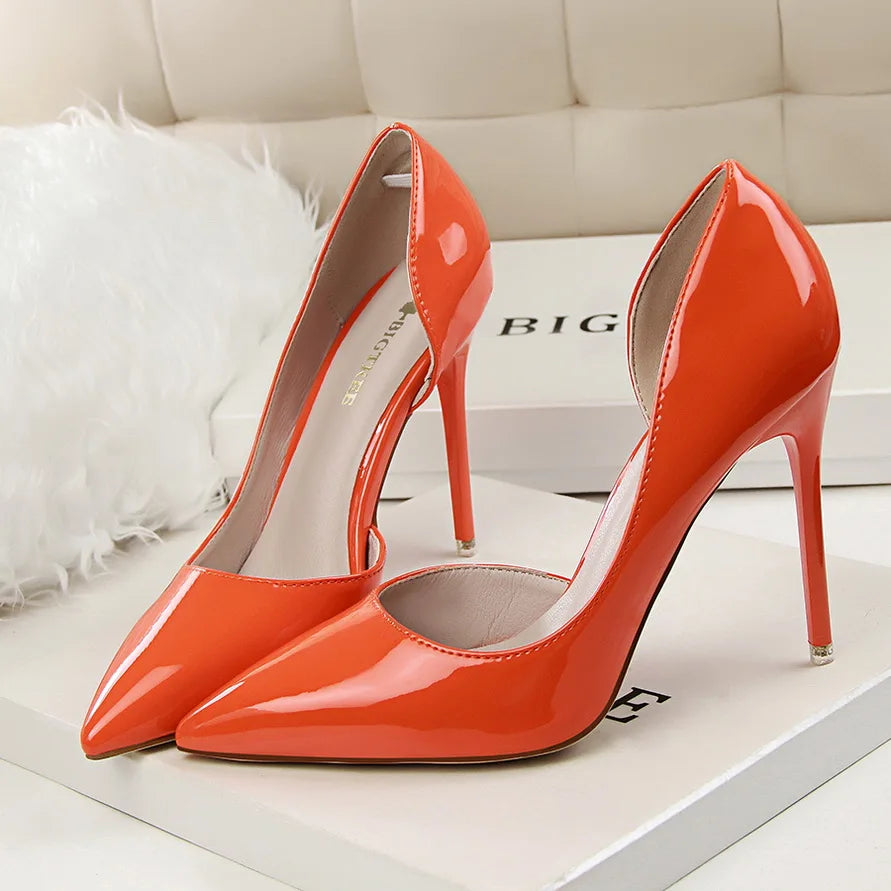 Frauen 7,5 cm 10,5 cm High Heels gelbe Pumps Büro sexy Stiletto Hochzeit Braut Scarpins kurze Absätze Dame sexy hohle Party Schuhe