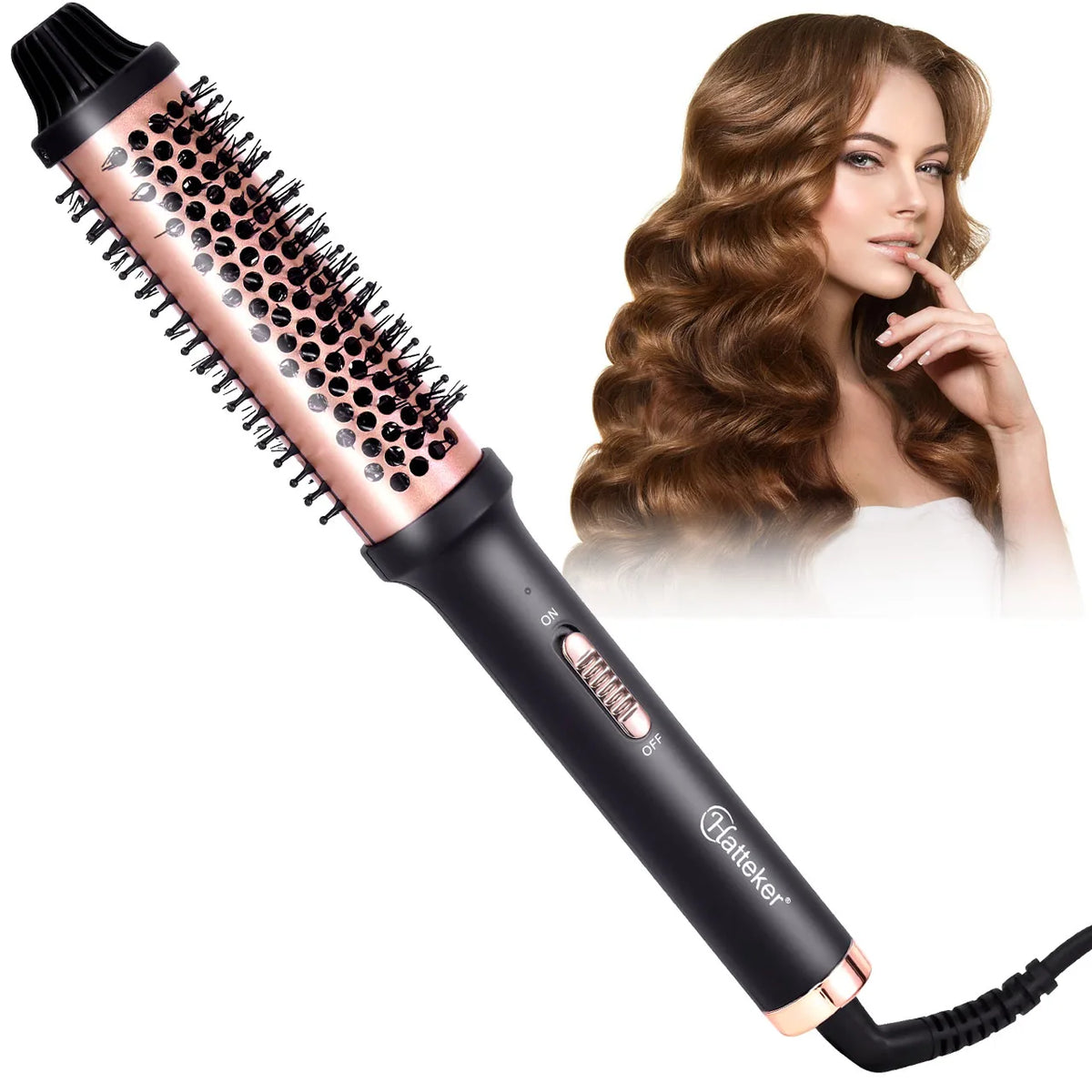 Hatteker Elektrischer Lockensamm für den Heimgebrauch, Styling-Bürste für langes kurzes Haar, hitzebeständiges Friseurwerkzeug, innere Schnalle, Locken