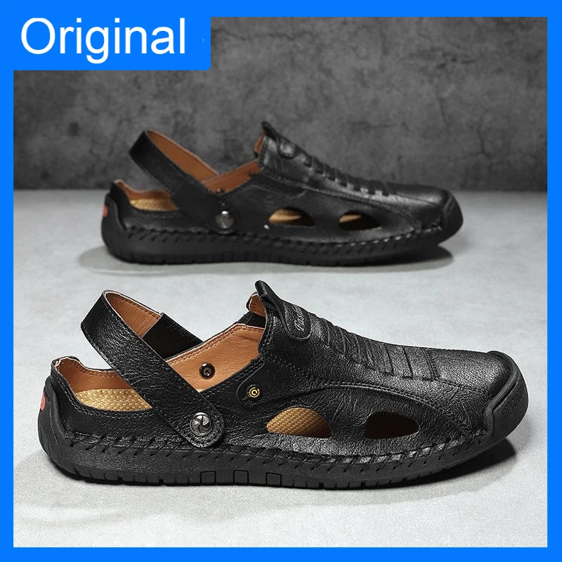 Herren-Sandalen Mode Leder Bequeme Sommer Outdoor-Strandschuhe Casual Dual-Use Rutschfeste Hochwertige Plateau-Pantoffeln