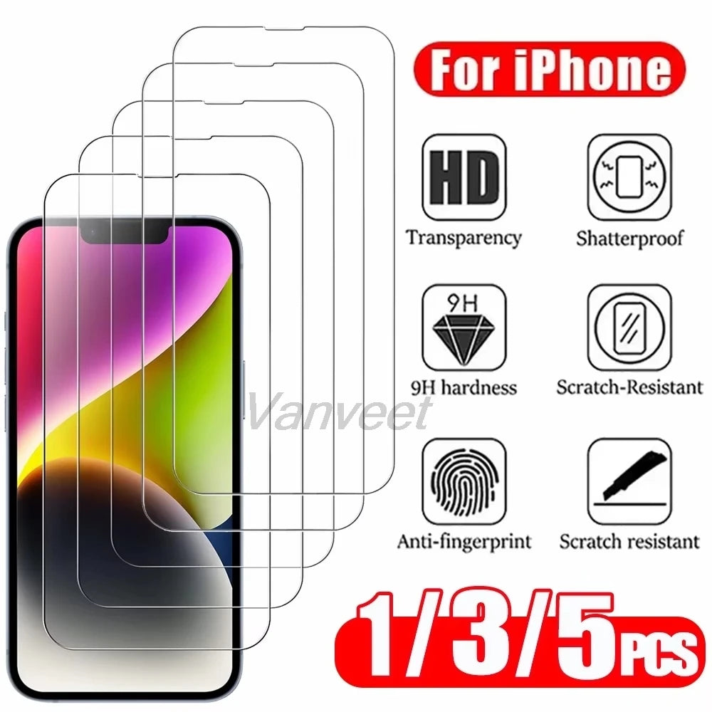 1-5PCS gehärtetes Glas für iPhone 15 Pro Max 16 11 15 17 14 Plus 12 Mini 13 8 XR 7 XS Max XS Air 6 16e 13 XR X Displayschutzfolie