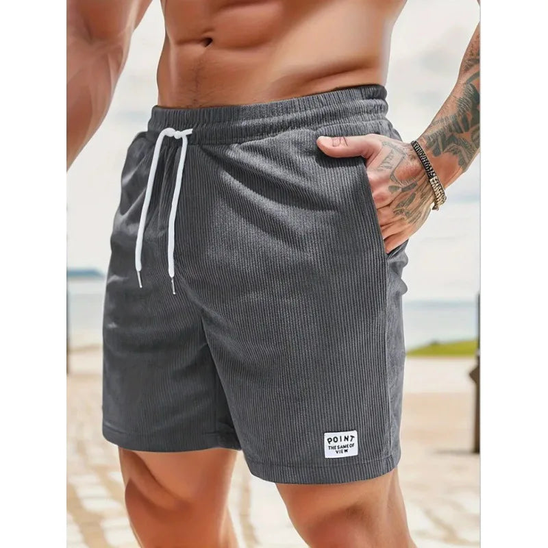 Sommer Cord-Shorts für Herren, dünn, schnelltrocknend, einfarbig, lässige Sport-Jogging-Shorts, locker geschnitten, 5-Punkte-Shorts über dem Knie, Cargo-Hose