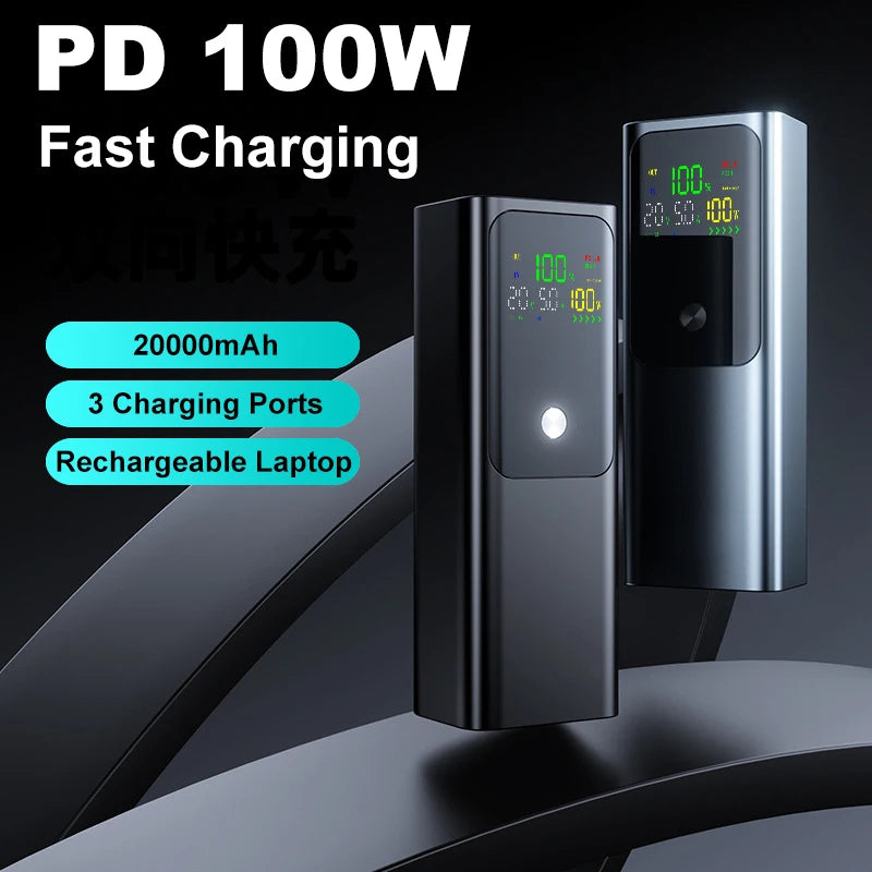 20000mAh Externer Akku PD100W Powerbank Hohe Kapazität Schnellladung Tragbares Ladegerät Powerbank für Laptop iPhone 16 Xiaomi