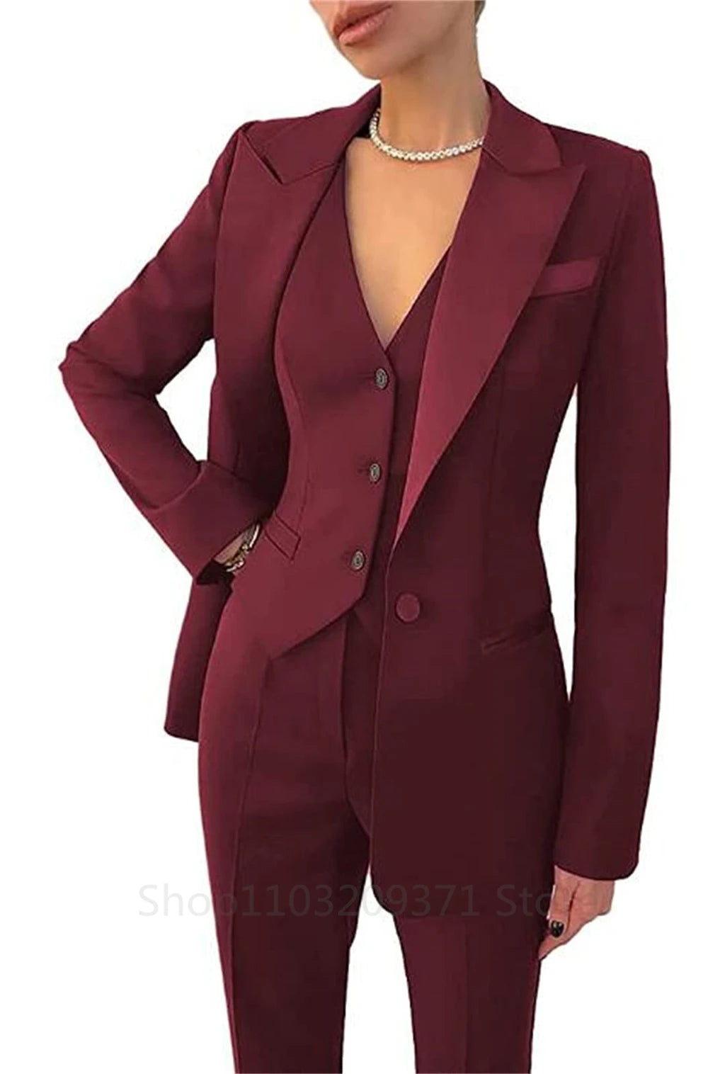 3-teiliges Modisches Übergrößen-Damen-Blazer-Set Elegante Langarm-Anzugjacke Weste und Gerade Hose Damen-Business-Outfit Neu
