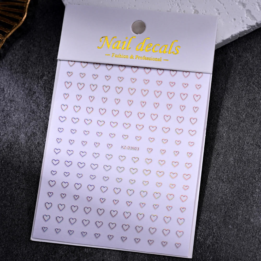 1Pc 3D Gold Silber Hohl Liebe Herz Nagel Aufkleber Weiß Schwarz Laser Herz Selbst-klebe Aufkleber Maniküre Dekoration spitze Sliders
