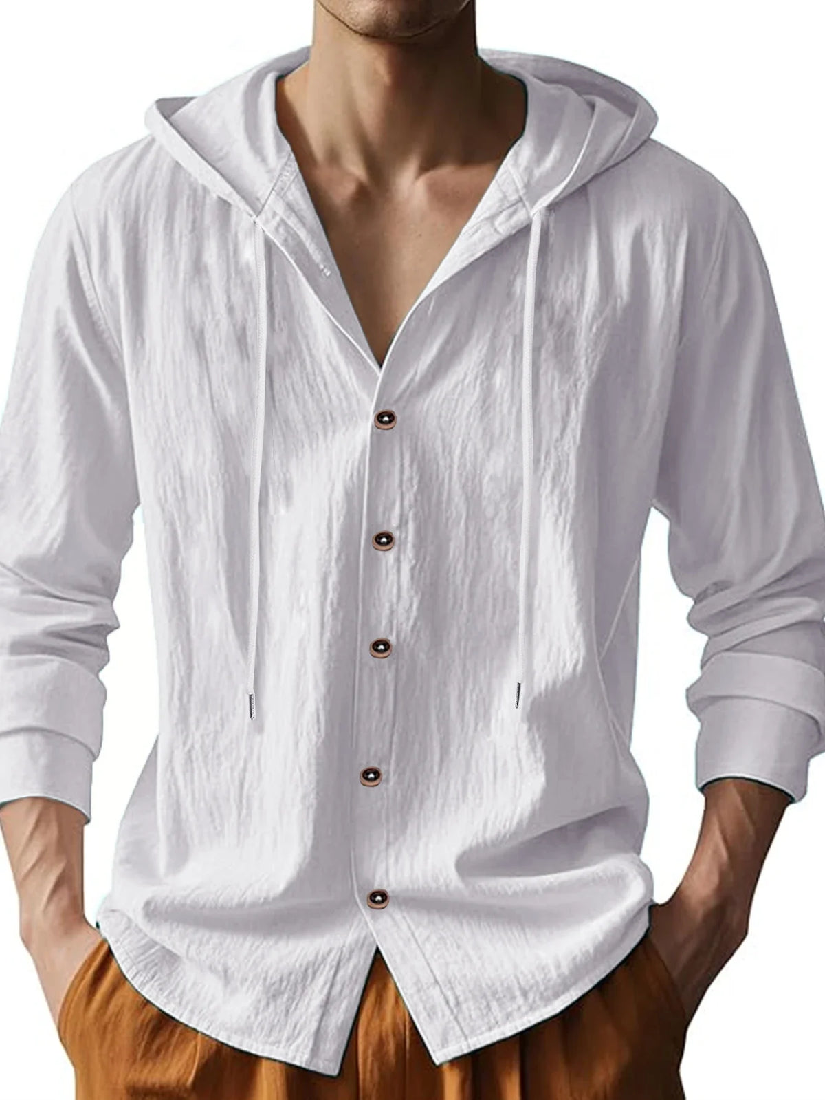 Sommer Heißer Verkauf Strand Stil Shirts männer Lange Ärmeln Mit Kapuze Baumwolle Leinen Einfarbig Casual Vielseitig Kragen hemd Männlich Top