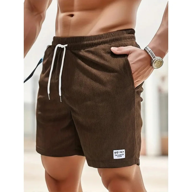 Sommer Cord-Shorts für Herren, dünn, schnelltrocknend, einfarbig, lässige Sport-Jogging-Shorts, locker geschnitten, 5-Punkte-Shorts über dem Knie, Cargo-Hose