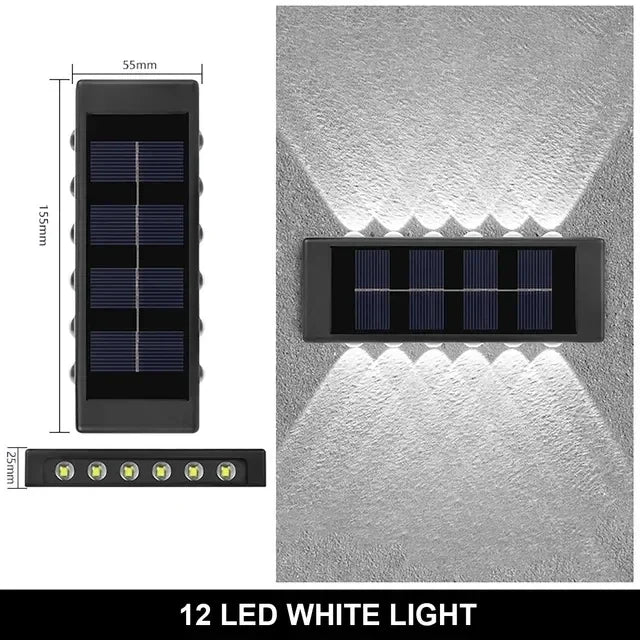 Solar-Außenwandleuchte, 12 LEDs, wasserdicht, Gartenleuchte, Hofbalustrade, dekorative Atmosphärenlampe, nach unten leuchtende Solarlampe