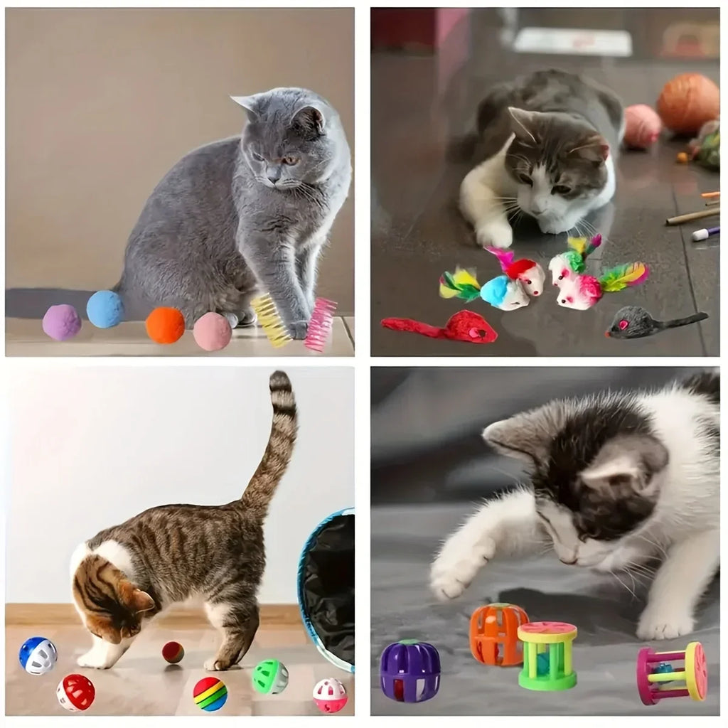 56 Stück/28 Stück/14 Stück Katzenspielzeug, gemischte Packung. Eine Kombination aus verschiedenen Plastikspielzeugen und Plüschtieren, die für mehrere Katzen zum Spielen geeignet sind