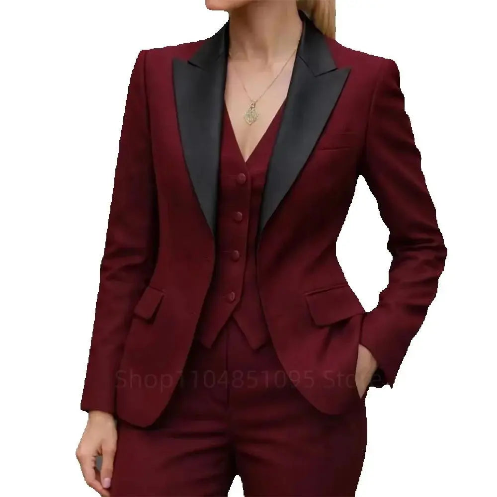 Modische Damenanzüge Blazer Hochwertiges 3-Teiliges Set Jacke Hose Weste Formelle Einreihige Normale Länge Büro-Damen-Set