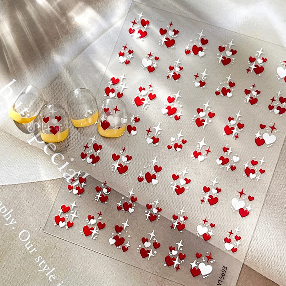 1 Stück rot kombiniertes Sternenlicht Nail Art Aufkleber Macaron Sternennacht Liebe rosa blau selbstklebende Nagelaufkleber Valentinstag Nail Art