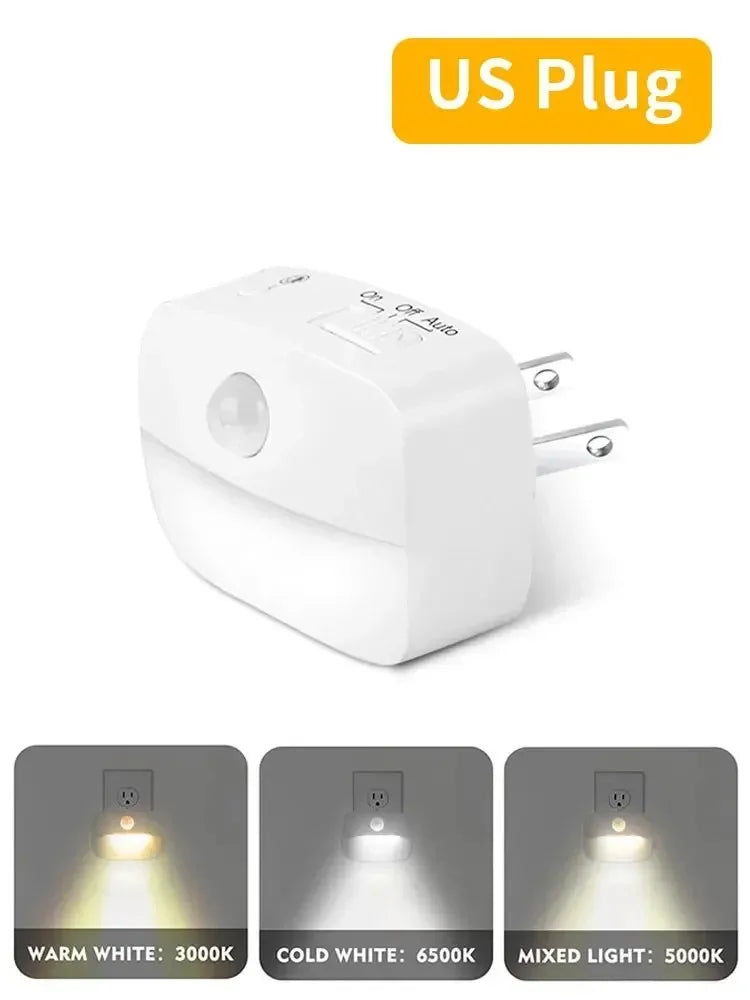 1/2/4 Stück LED-Nachtlicht, US-EU-Stecker, Bewegungsmelder, 220 V, 110 V, Wandleuchte für Zuhause, Flur, Treppe, Küche, Schlafzimmer, Nachtlampe