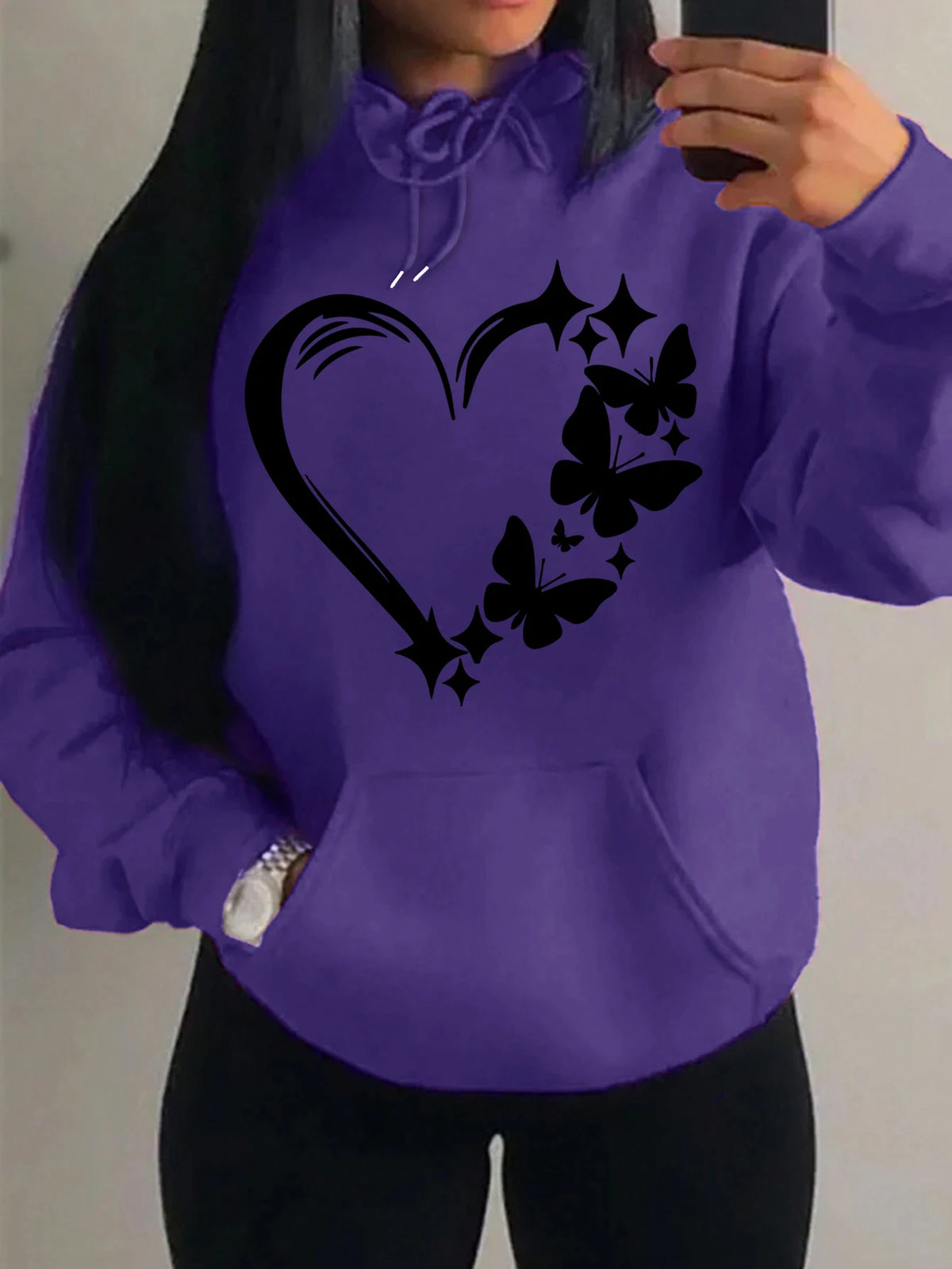Kombination von Liebe und Schmetterling Hoody Plus Größe Frauen Hip Hop Herbst Hoodies Fleece Tasche Kleidung Vintage mehrfarbige Hoodie