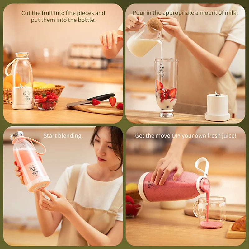 500ml Tragbarer 2400mAh Kabelloser Fruchtmixer USB-Entsafter Frischsaft-Flaschenmixer Plus 6 Klingen Lebensmittel-Milchshake-Eiszerkleinerer-Becher