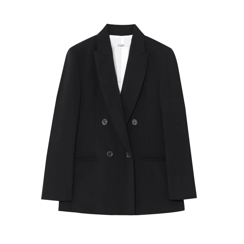ETJ 2025 Frühjahrsneues Anzugset für Damen mit schultergepolstertem Zweireiher-Blazer und hoch taillierter, plissierter Hose mit weitem Bein