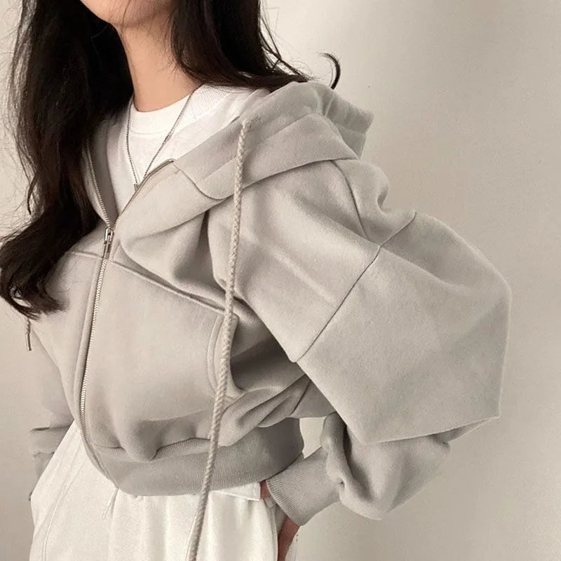 Frühling Und Herbst Neue Vielseitige Zipper Mit Kapuze Sweatshirt Frauen Casual Mit Kapuze Y2K Langarm Top Frauen Lose Und Entspannen zurück Mantel