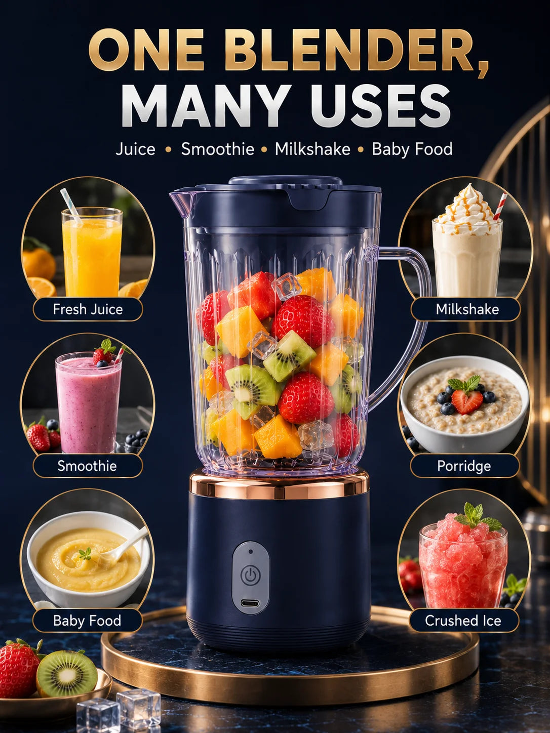 Lebensmittelechter 800ml kabelloser Mixer mit 1500mAh Akku, 6 Klingen, Fruchtentsafter-Becher, 30W tragbarer Smoothie-Mixer für Shakes und Getränke.