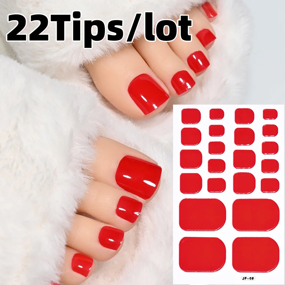 22 Tipps/Packung Sommer Hochglanz Einfarbig Zehennagel Aufkleber UV Gel Backen Kostenloser Zehennagel Patch Frauen Mode fuß Polnischen Streifen