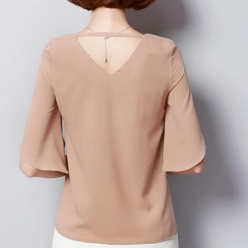 Sommer Damen Chiffon Bluse mit Lotusblatt-Ärmeln