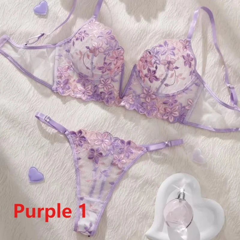 Damen-Geschenke zum Valentinstag: Hellviolettes BH- und Slip-Set, Unterwäsche, Sexy Dessous, Durchsichtiger BH für Damen