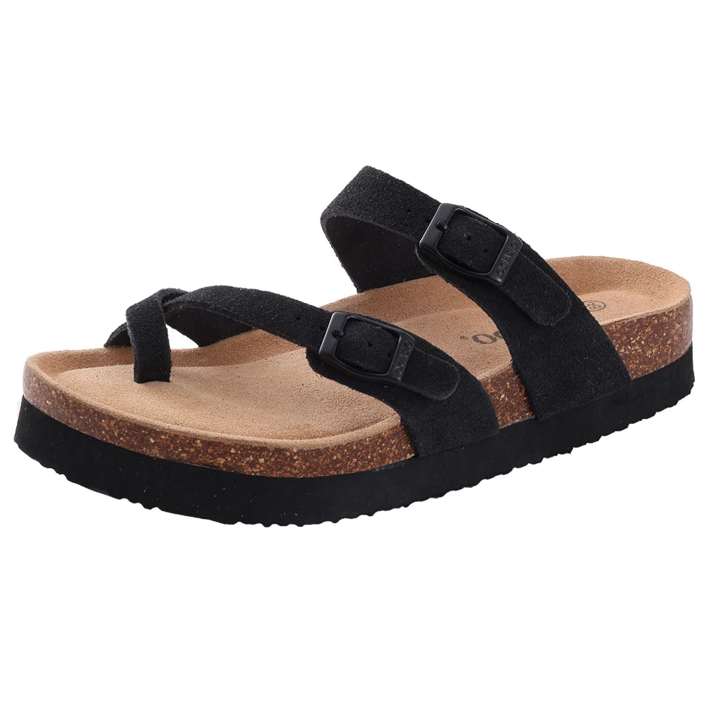 Comwarm Herren-Sandalen mit Korkfußbett, Fußbett, Fußgewölbeunterstützung, Sommer-Outdoor-Sandalen mit verstellbarer Schnalle, Freizeit-Herren-Leder-Sandalen