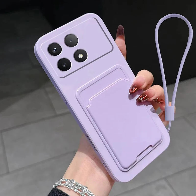 Luxus Flüssigkeit Silikon Karte Slot Tasche Halter Telefon Fall Für XiaoMi Redmi 12C A5 A3 Hinweis 14 13 12 Pro plus 11 10 9 8 Brieftasche Abdeckung