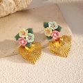 EILIECK Trendige Damen-Ohrringe mit Blumenmuster und rosa Zirkonia, Edelstahl, wasserabweisend, für den Alltag, Schmuck, Geschenk für Damen