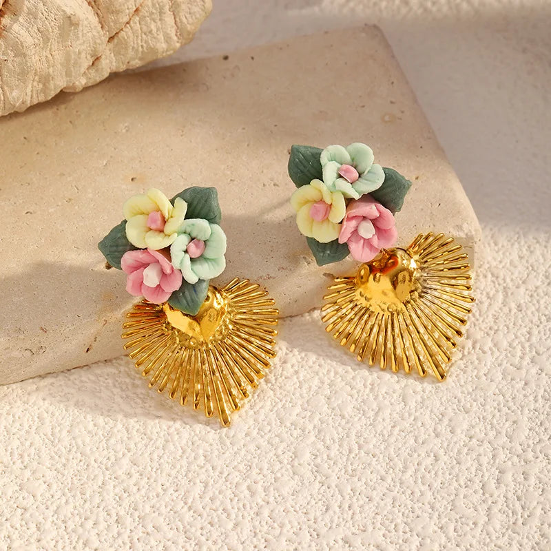 EILIECK Trendige Damen-Ohrringe mit Blumenmuster und rosa Zirkonia, Edelstahl, wasserabweisend, für den Alltag, Schmuck, Geschenk für Damen