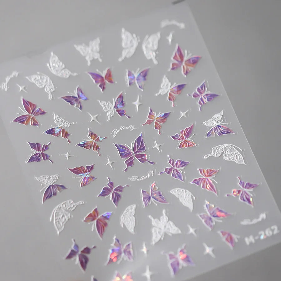 1 stücke 5D Luxus Glitter Blau Schmetterling Nail art Aufkleber Retro Luxus Selbstklebende Transfer Nagel Dekorationen Slider Aufkleber DIY