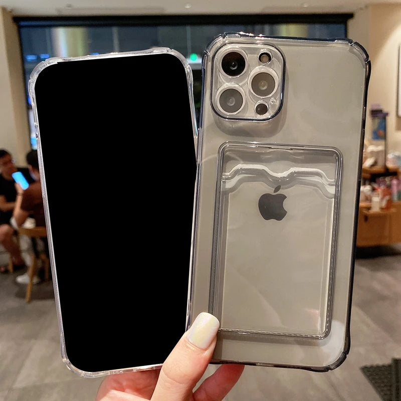 Brieftasche Kartenhalter Klare weiche Hülle für iPhone 17 11 13 12 14 15 Plus 16 Pro Max Air X XS Max XR Transparente Kartenfächer Abdeckung