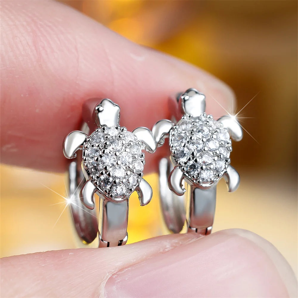 Mehrfarbige Zirkon Meeresschildkröte Creolen für Frauen Vintage Gold Silber Farbe Ohrschnalle Hochzeit Schmuck Valentinstag Geschenke
