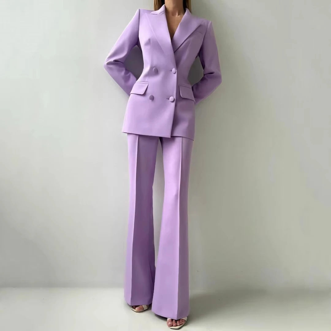 Damenanzug, 2-teilig, dunkelgrau, mit Revers, Doppelknopf, für Hochzeit, Bankett, Party, Business, Büro, Pendeln, Alltag, Blazer und Hose