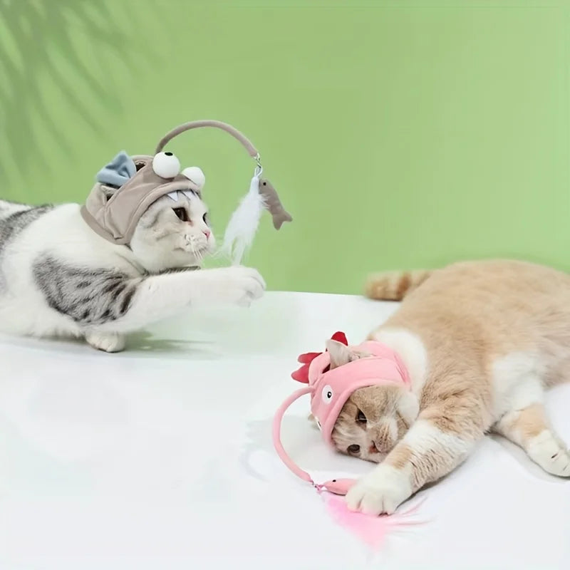 Verstellbares interaktives Katzen-Kopfbedeckungsspielzeug – Haustier-Teaser-Spielzeug für Stunden Spaß, Katzen-Cosplay-Zubehör