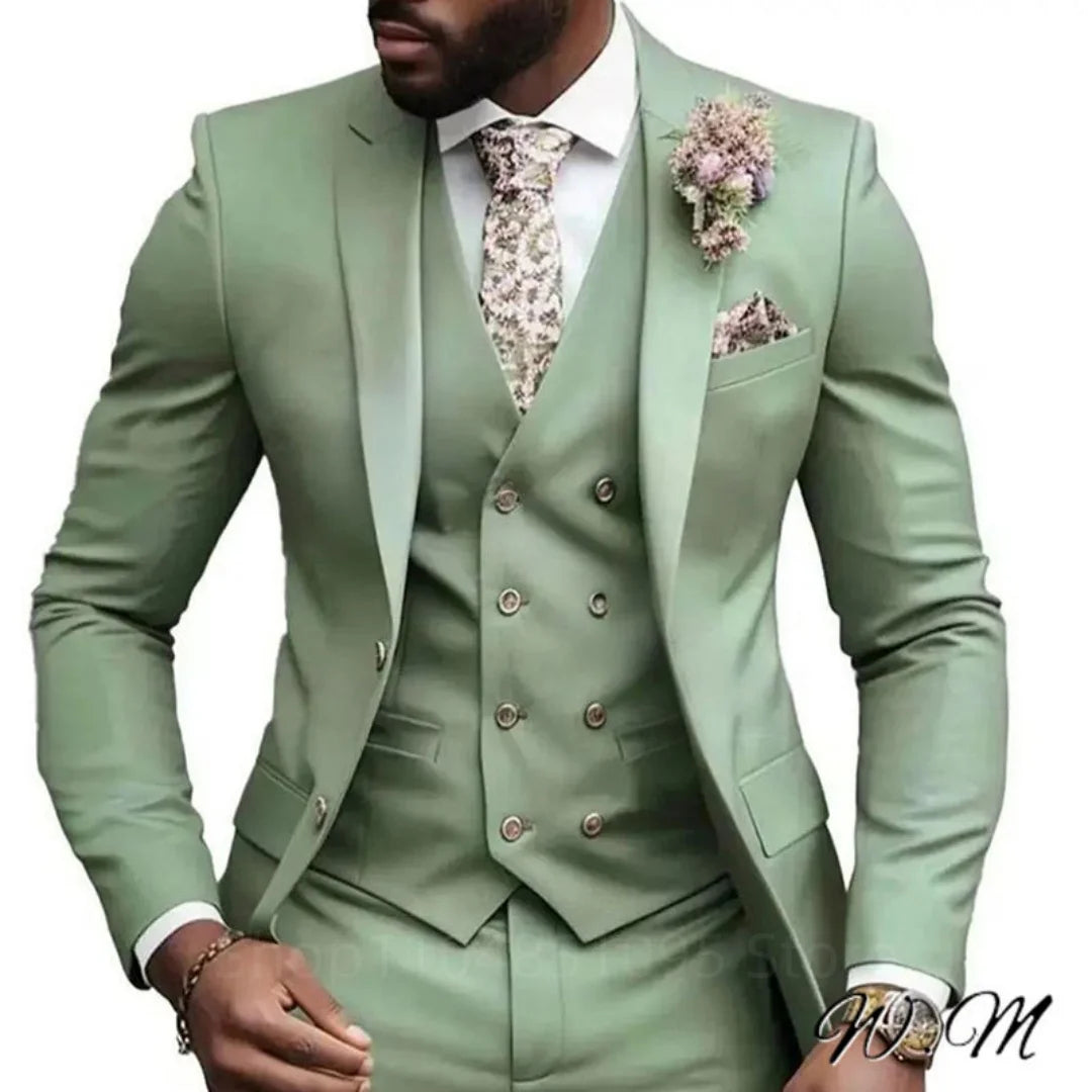 Hochwertige Grüne Business-Anzüge für Herren Slim Fit Elegante Hochzeitskleidung 3-Teilig Zweiknopf-Jacke Weste Hose Party-Sets