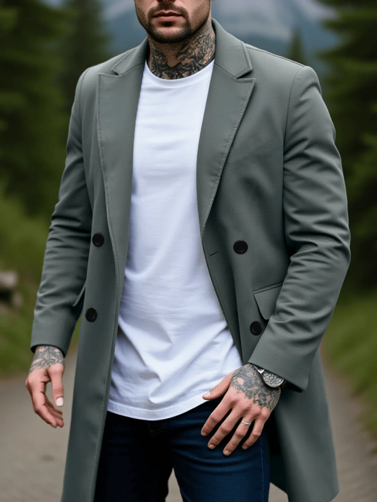 Warmer und dicker Mantel aus Wollmischung für Herren, zweireihig, vollständig gefüttert, perfekt für den frühen Herbst im Freien, Herrenjacke, Straße