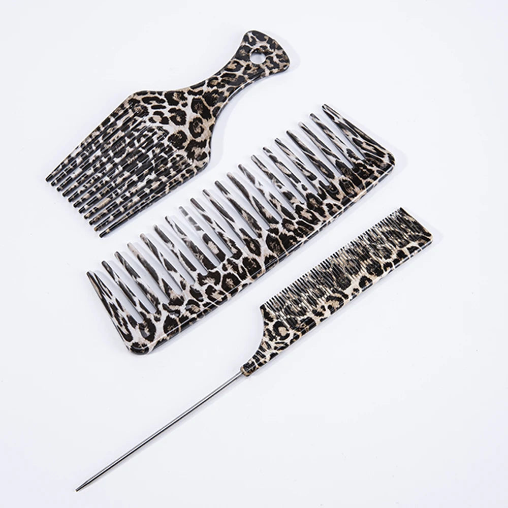 1/2/3 Stück Haarschneidekamm mit Leopardenmuster, Stiftkamm, breiter Zahnkamm, Ölgabelkamm. Haarschmuck für glattes Haar zum Kämmen im Salon