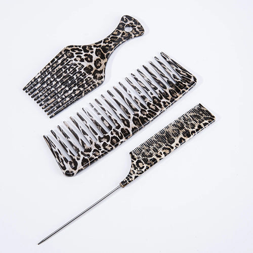 1/2/3 Stück Haarschneidekamm mit Leopardenmuster, Stiftkamm, breiter Zahnkamm, Ölgabelkamm. Haarschmuck für glattes Haar zum Kämmen im Salon
