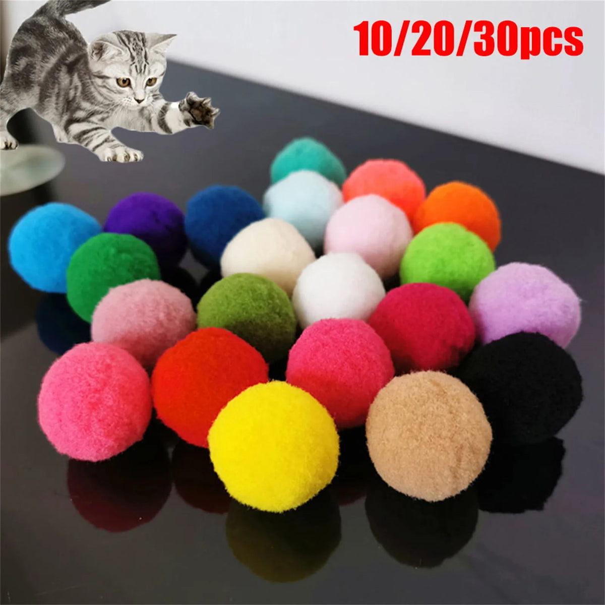 30 Stück 1,6"/4 cm Katzenspielzeugbälle Bulk Soft Kitten Pompon Spielzeug Indoor Katzen Interaktives Spieltraining Spielzeug Plüschbälle Katzen Lieblingsspielzeug