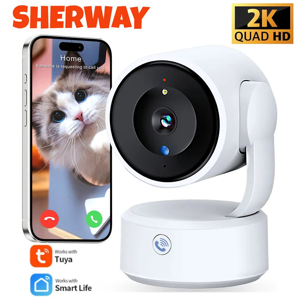 Tuya Wifi Indoor Überwachungskamera HD 2K 5MP One-Touch-Call Baby Monitor Home Security PTZ 4X Zoom Kamera menschliche Auto Tracking