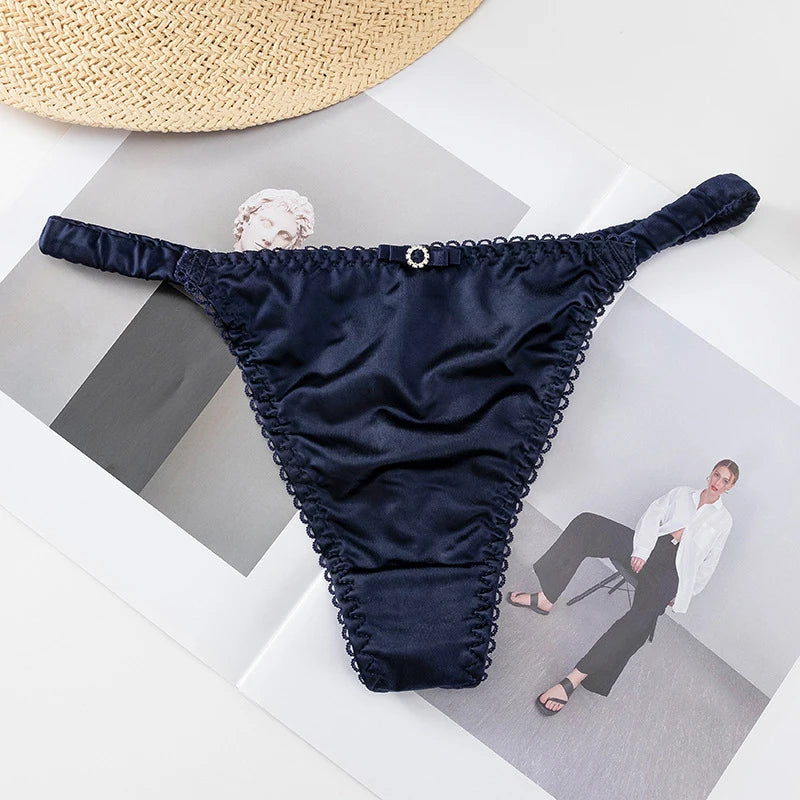 Dünner Gürtel-Slip mit Schleife für Damen und Mädchen, Sportunterwäsche, Tanga, niedrige Taille, nahtlos, weiche Satin-Slips, Damen-Dessous