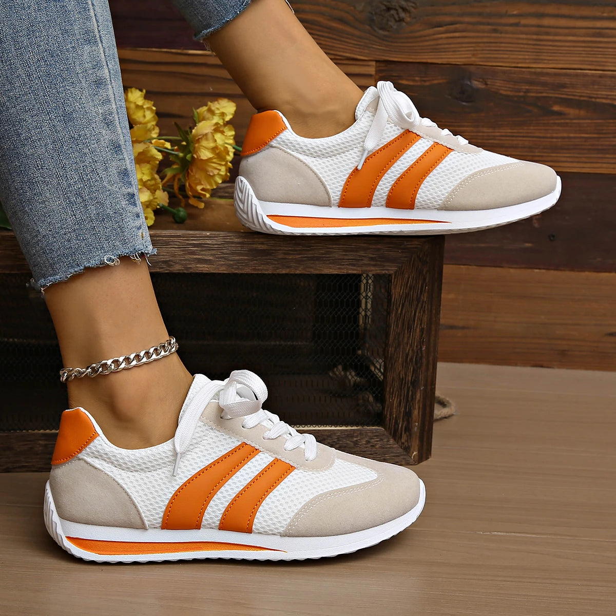 Leichte Mode-Turnschuhe für Damen, bequem, rutschfest, lässig, Sportschuhe, Damen, gestreift, Mesh, atmungsaktiv, Plateau-Turnschuhe